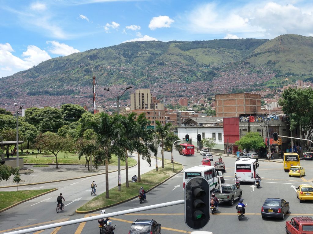 View of communities built on the hillsides of Medellin